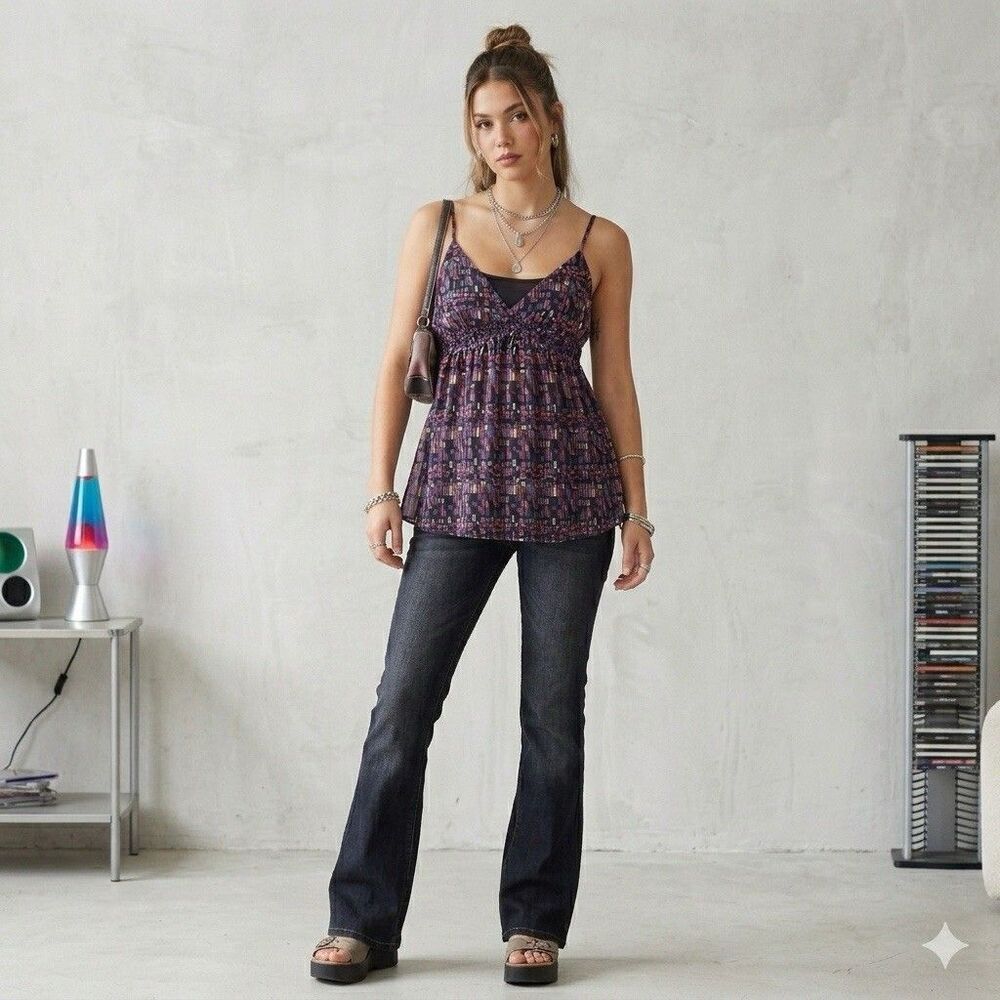 Lux Silk Tank Top Babydoll Geo print